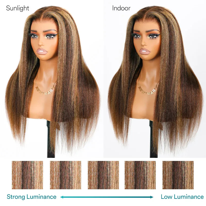 Ashimary 360 Invisi Strap Upgrade Glueless Highlight Brown Kinky Straight Lace Frontal Wig With Pre-Bleached Seamless Knots 4D Auto-Fit Cap - Image 12