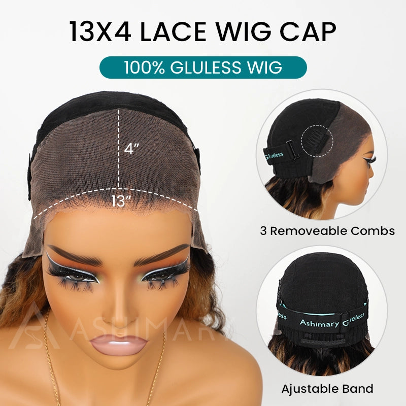 Honey Blonde Highlight with Skunk Stripe 13x4 Lace Frontal Volumized Loose Wave Human Hair Wig - Image 6