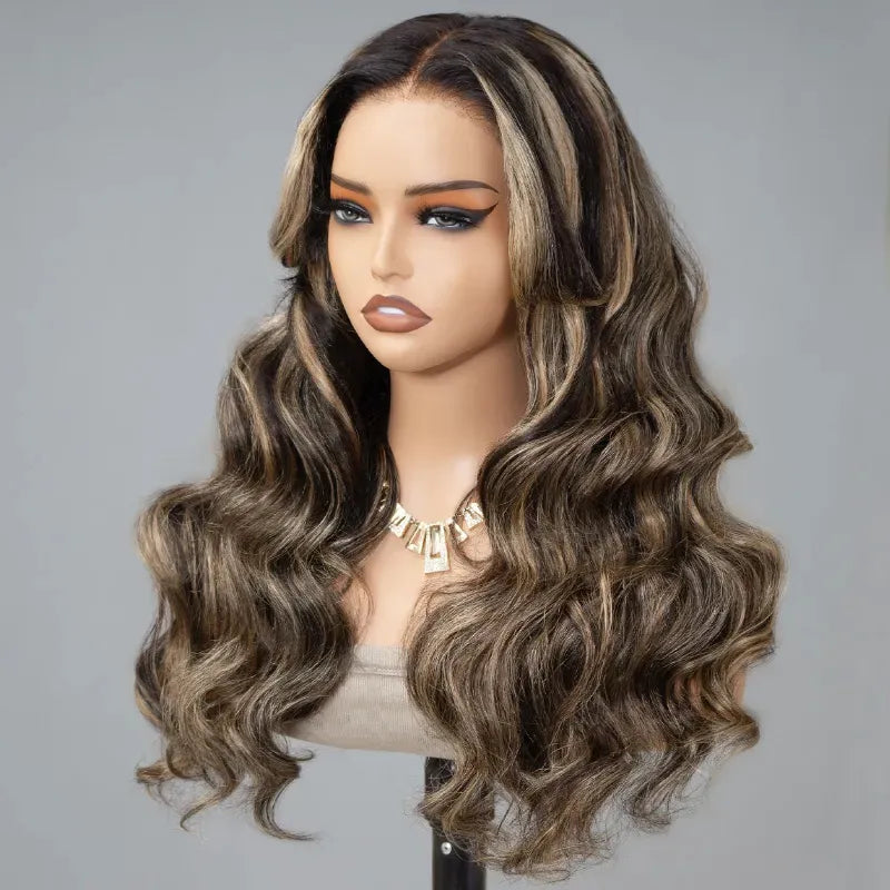 Ashimary Pull Go 13x6 Full Wig Honey Blonde Highlights on Black Hair Transparent Lace Frontal Pre Everything Glueless Human Hair Wig - Image 5