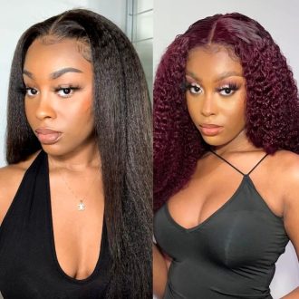$1 for A WIG | 13x4 Lace Kinky Straight Wig + 4x4 Lace Deep Wave Burgundy Bob Wig