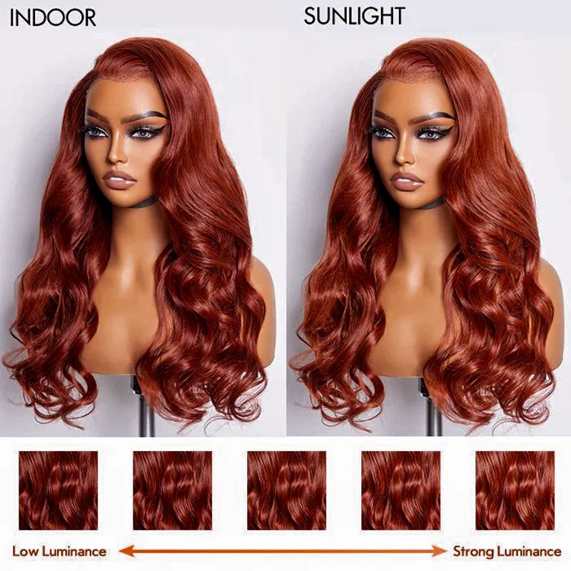 Upgrade Reddish Brown 3D Body Wave Invisi Strap Laid Flat 360 Skin Lace Frontal Pre-Bleached Knots Put On & Go Wig - Image 12