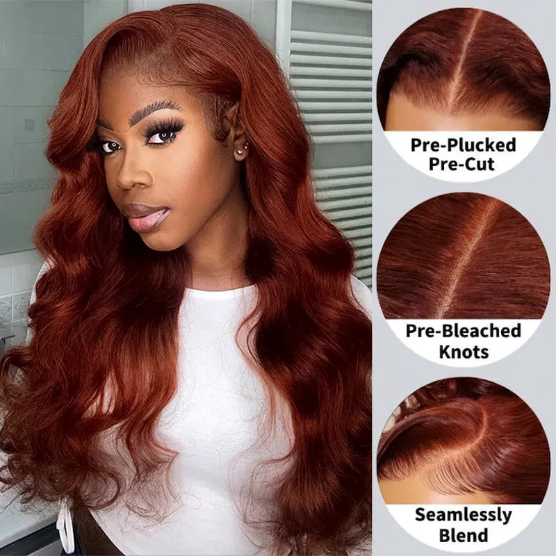 Upgrade Reddish Brown 3D Body Wave Invisi Strap Laid Flat 360 Skin Lace Frontal Pre-Bleached Knots Put On & Go Wig - Image 2