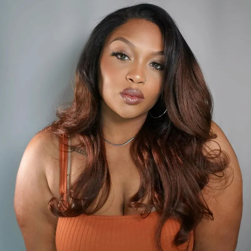 Yaki Body Black Brown Ombre Invisi Strap 360 Skin Lace Frontal Glueless Lay Flat Human Hair Wig - Image 3