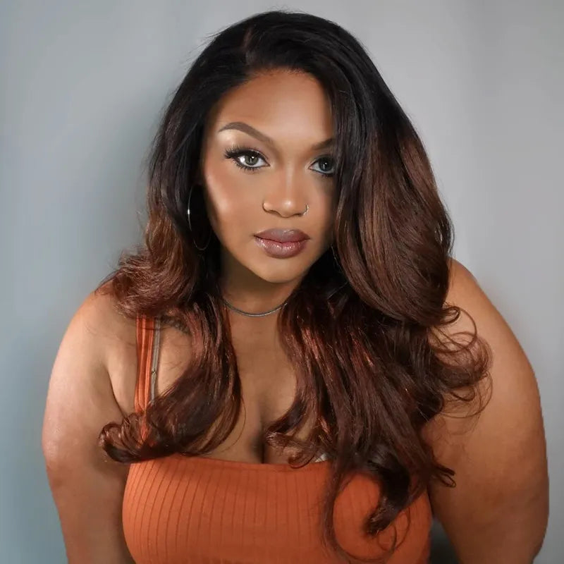 Yaki Body Black Brown Ombre Invisi Strap 360 Skin Lace Frontal Glueless Lay Flat Human Hair Wig - Image 9