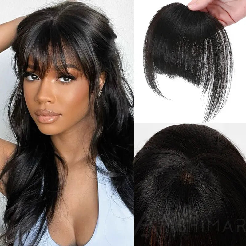 Ashimary Clip In Bang with Temples Hand-Tied Melt Lace Natural Black Straight Human Hair Extension - Image 7