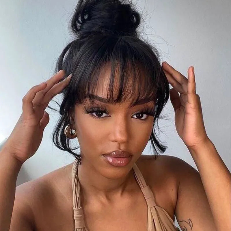 Ashimary Clip In Bang with Temples Hand-Tied Melt Lace Natural Black Straight Human Hair Extension - Image 5