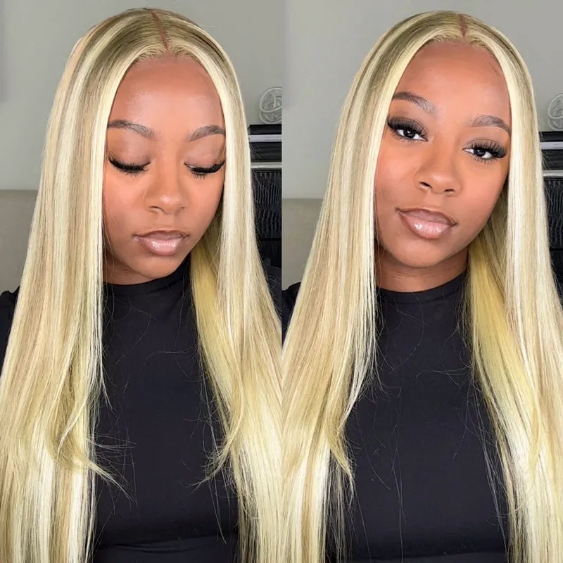 Layered Cut Customized Blonde Balayage on Brown Hair 13x4 Transparent Lace Front Straight Wig 100% Human Hair - Image 6
