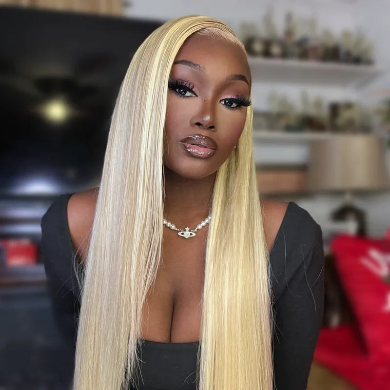 Layered Cut Customized Blonde Balayage on Brown Hair 13x4 Transparent Lace Front Straight Wig 100% Human Hair - Image 5