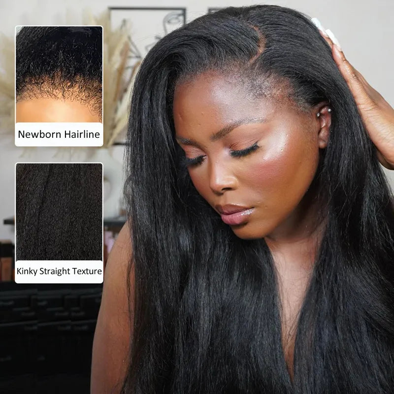 Newborn Hairline Kinky Straight Glueless 4x4 Lace Wigs Bye Bye Knots Human Hair Lace Wig - Image 5