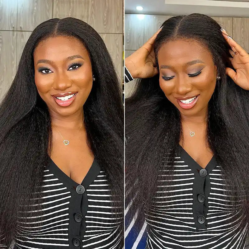 Newborn Hairline Kinky Straight Glueless 4x4 Lace Wigs Bye Bye Knots Human Hair Lace Wig - Image 4