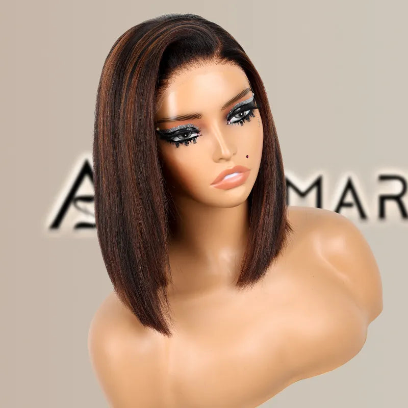 Highlight Yaki Straight Bob 13x4 Lace FrontalPre Everthing 6x4.5 / 4x4 Lace Clsoure Human Hair Wig - Image 18