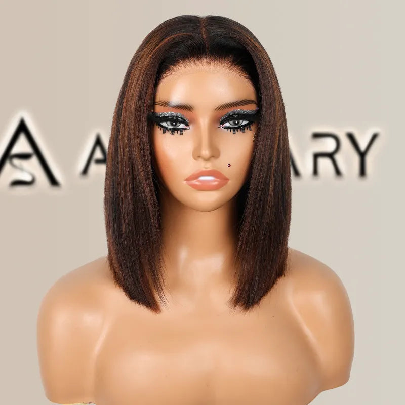 Highlight Yaki Straight Bob 13x4 Lace FrontalPre Everthing 6x4.5 / 4x4 Lace Clsoure Human Hair Wig - Image 17