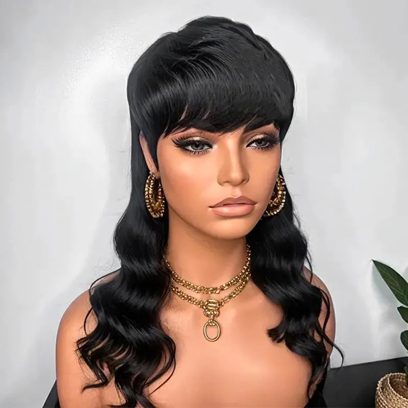 Pixie Cut Wavy Layered Mullet Wig Full Machine Made Human Hair Wig - Image 5