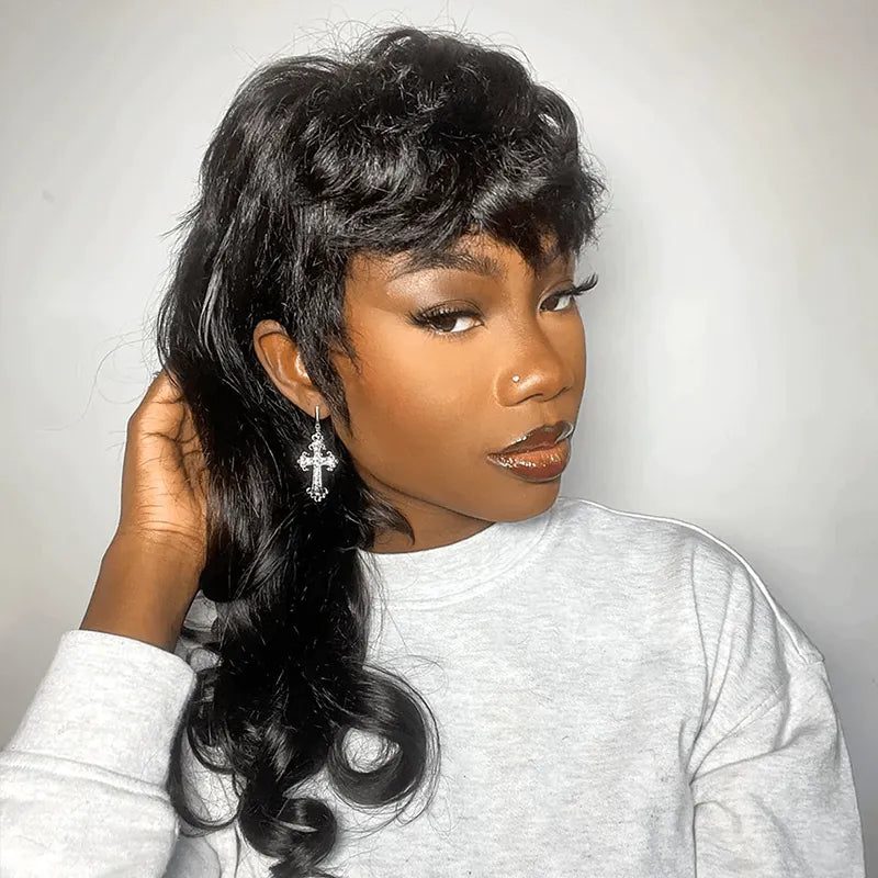 Pixie Cut Wavy Layered Mullet Wig Full Machine Made Human Hair Wig - Image 2