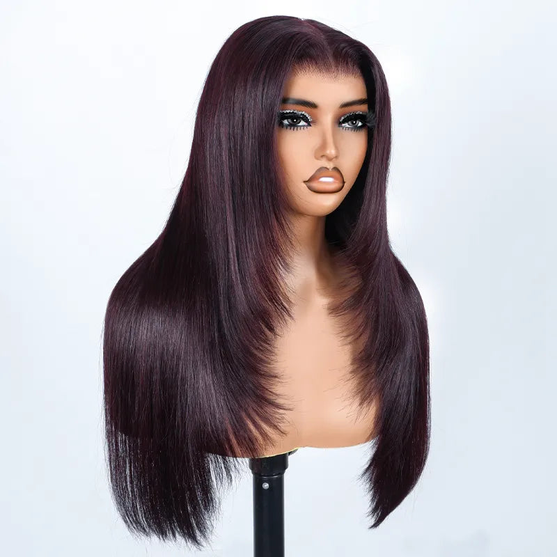 Dark Plum Color Straight Glueless Invisi Strap 360 Lace Frontal Wigs Tight & Neat Pre-Cut layered Optional - Image 10