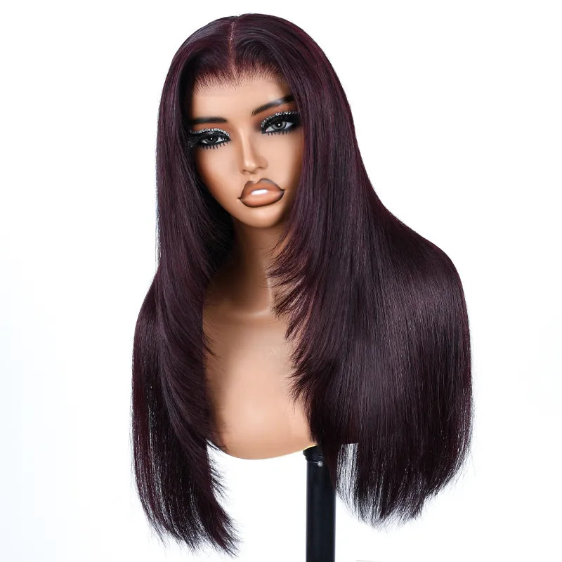 Salon Layered Cut Dark Plum Straight Wig Pull Go 13x4 Lace Tiny Knots Glueless Wig Siuts All Heads - Image 8
