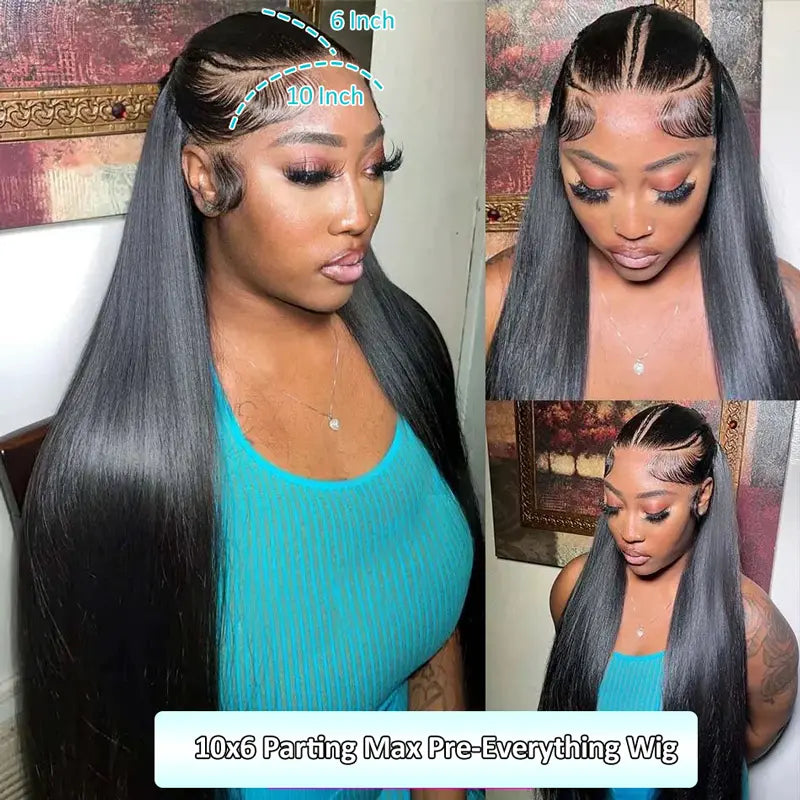 Pre-Braided Glueless Put On & Go 10x6 Parting Max Lace Frontal Wig Advance Baby Hair Pre-Everything Human Hair Braids Straight Hairstyle - Image 5
