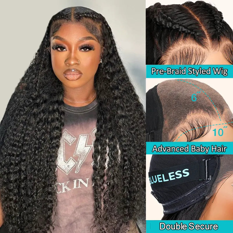 Pre Braid with Pre Baby Hair 10x6 Parting Max Pre Cut Transparent Lace Frontal Glueless Water Wave Wig Put On & Go Human Hair - Image 3