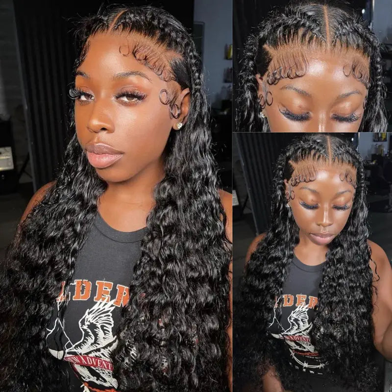 Pre Braid with Pre Baby Hair 10x6 Parting Max Pre Cut Transparent Lace Frontal Glueless Water Wave Wig Put On & Go Human Hair - Image 4