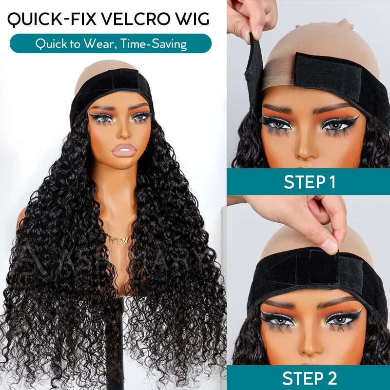 Ashimary Quick-Fix Velcro Water Wave Half Wig Human Hair Easy Wear & Style - Image 4