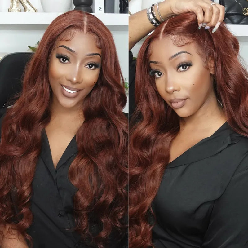 Reddish Brown Colored Body Wave Human Hair Lace Frontal Wigs 13x4 13x6 Ashimary Virgin Hair Front Wigs - Image 7