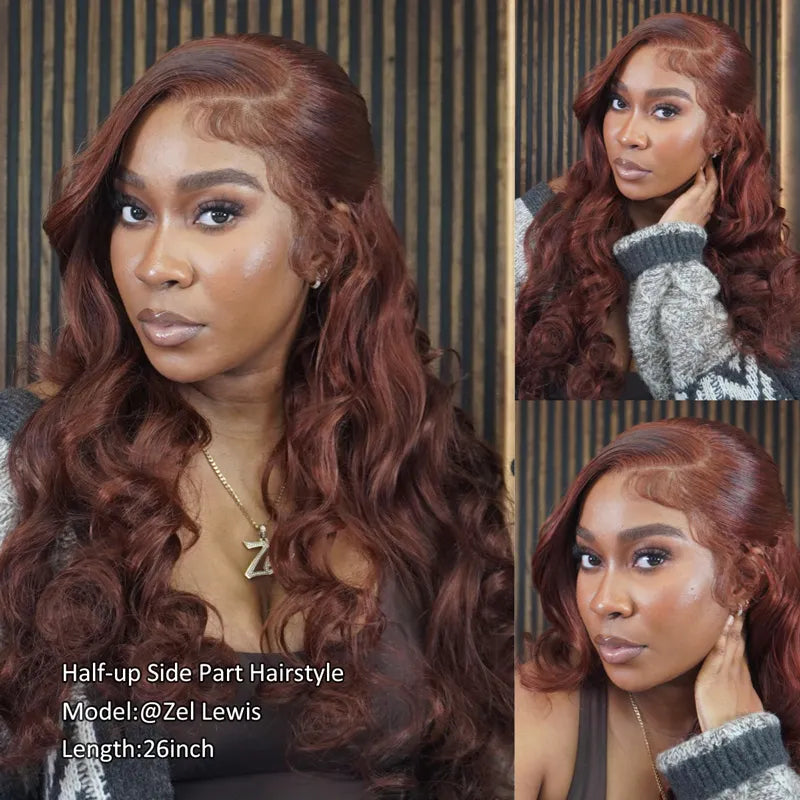 Reddish Brown Colored Body Wave Human Hair Lace Frontal Wigs 13x4 13x6 Ashimary Virgin Hair Front Wigs - Image 8