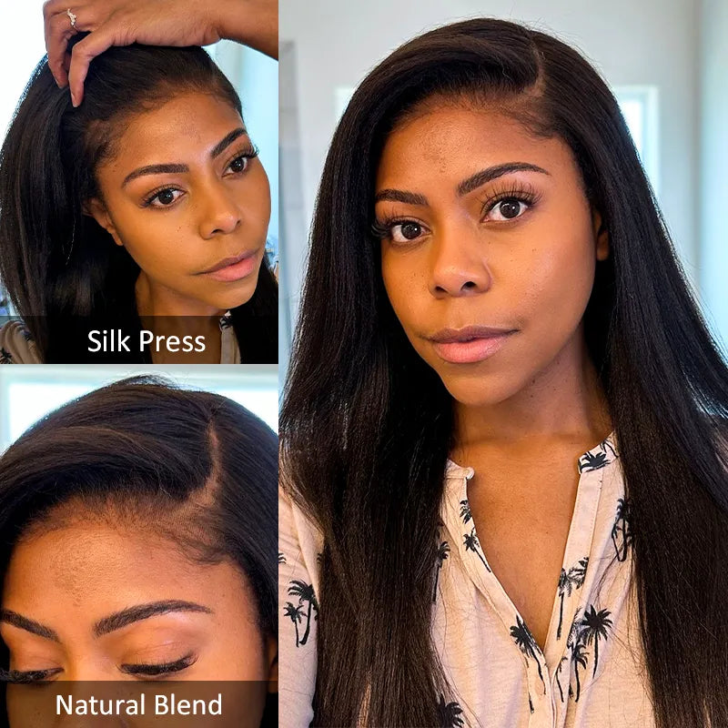 Ashimary 13x4 Glueless Transparent Lace Black Yaki Straight Silk Press Wig - Image 3