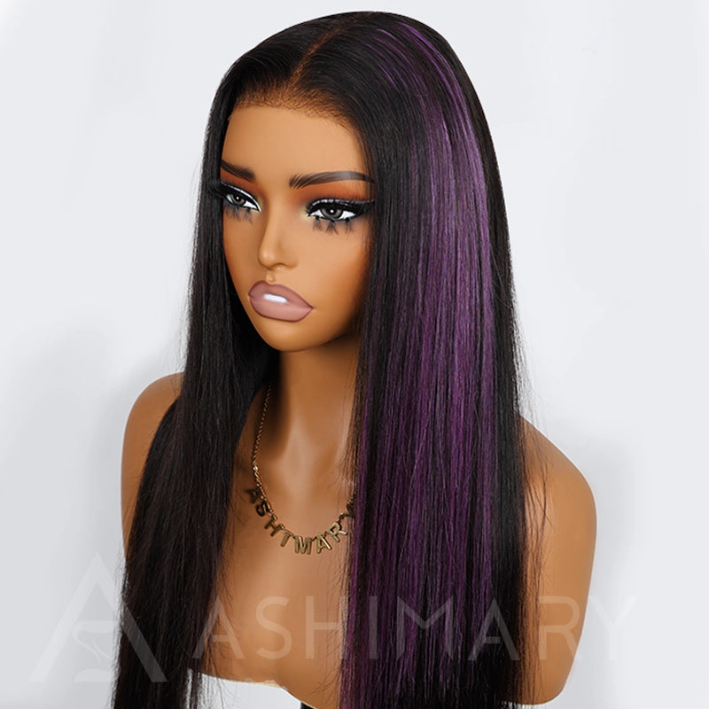 Peel & Tape Reusable Purple Peekaboo Balayage Highlight Human Hair Extension Long Silky Straight Hair Easy Tape Ins 10Pcs/25g - Image 5