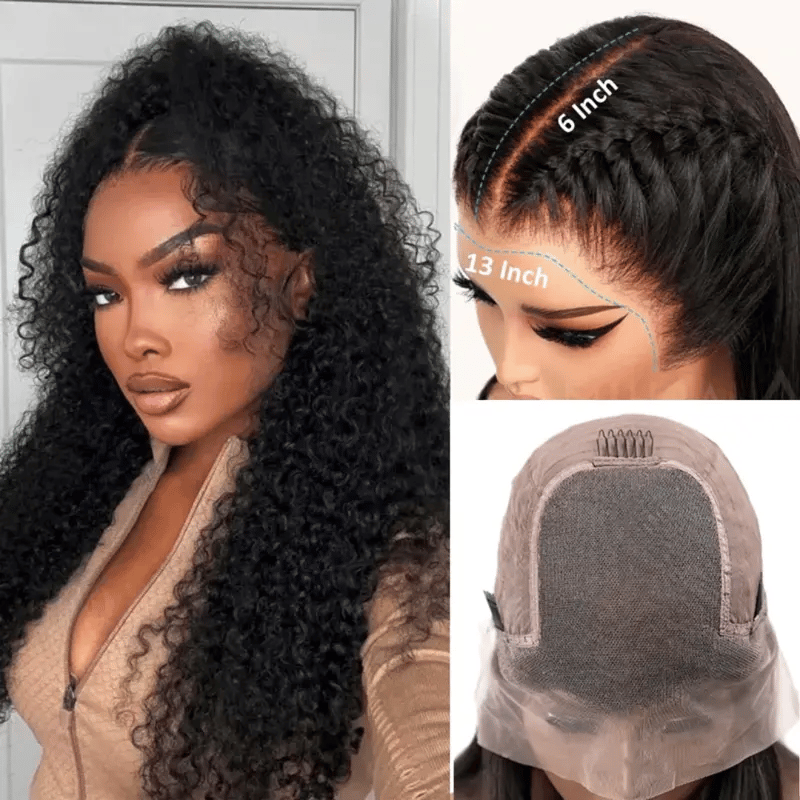 Ashimary Pull Go 13x6 Full Wig Transparent Lace Front Wig Natural Black Color Jerry Curly Hair - Image 3