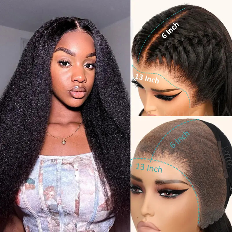 Pull Go 13x6 Full Wig Transparent Lace Kinky Straight Wig Natural Black Color - Image 6