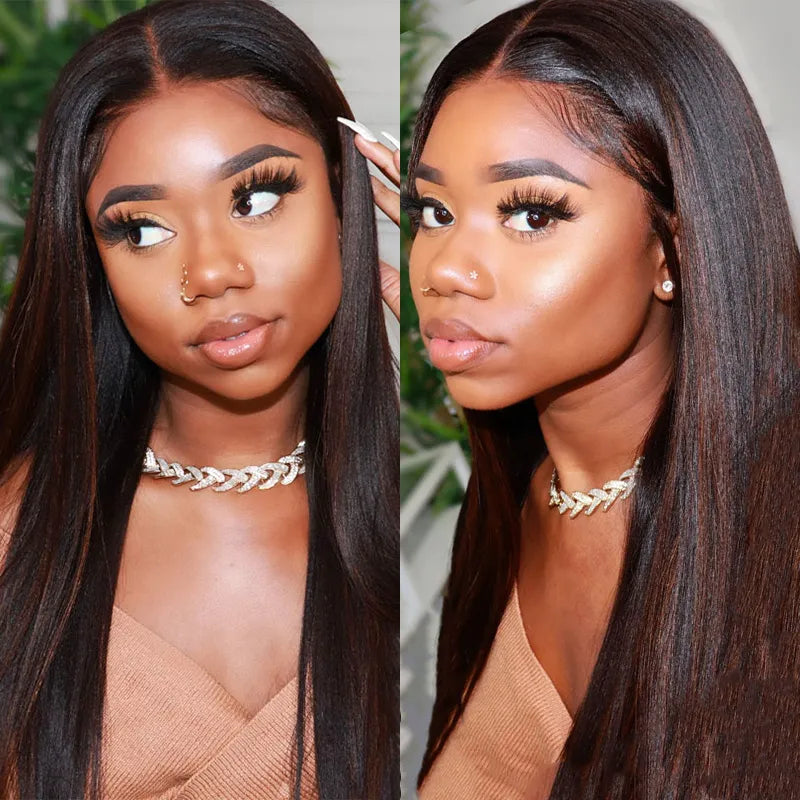 Flash Sale Highlight Bob Yaki Straight Human Hair 180% Density Pre Bleached Tiny Knots Glueless Wig - Image 6