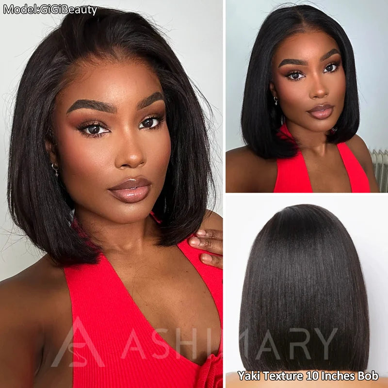 Wear Go Yaki Straight Glueless Bob Wig Pull Go Pre Cut Lace Wig Natural Human Hair Wig - Image 2