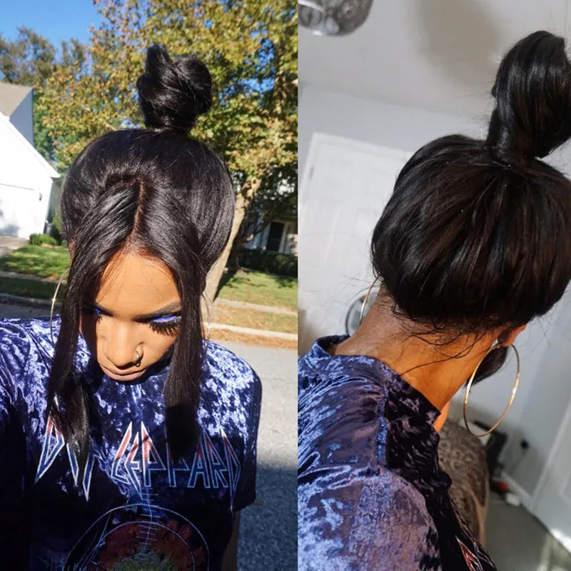 Light Yaki Straight Invisi Strap Snug Fit 360 Transparent Lace Frontal Bleached Knots Pre Cut Lace Wig Natural Color - Image 2