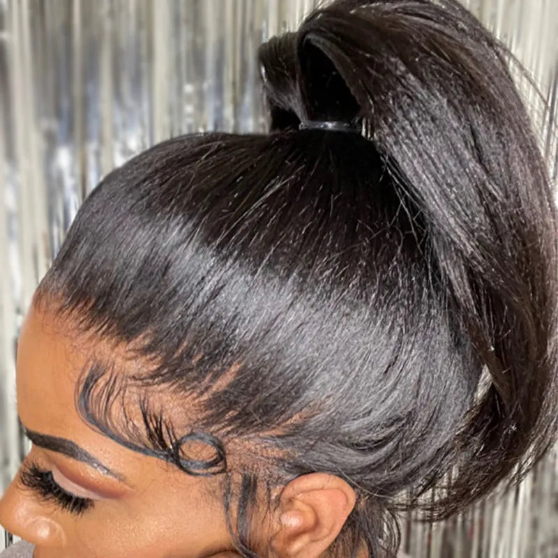 Light Yaki Straight Invisi Strap Snug Fit 360 Transparent Lace Frontal Bleached Knots Pre Cut Lace Wig Natural Color - Image 11