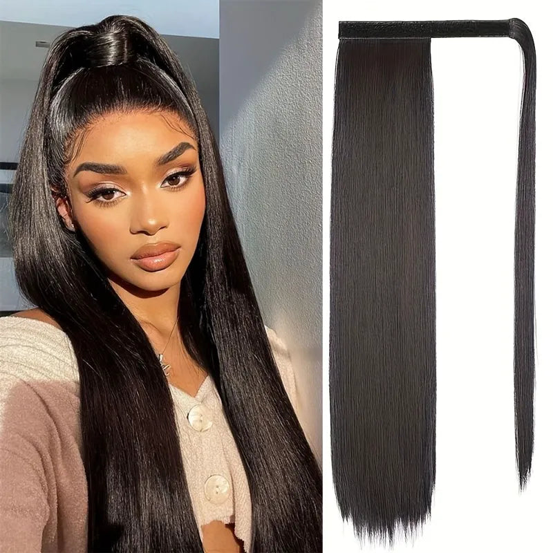Wrapped Ponytail Extension Yaki Straight for Black Women Natural Texture Everyday Hair - Image 2