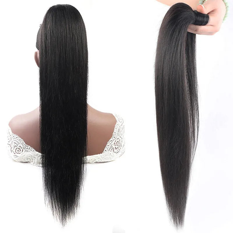 Wrapped Ponytail Extension Yaki Straight for Black Women Natural Texture Everyday Hair - Image 8