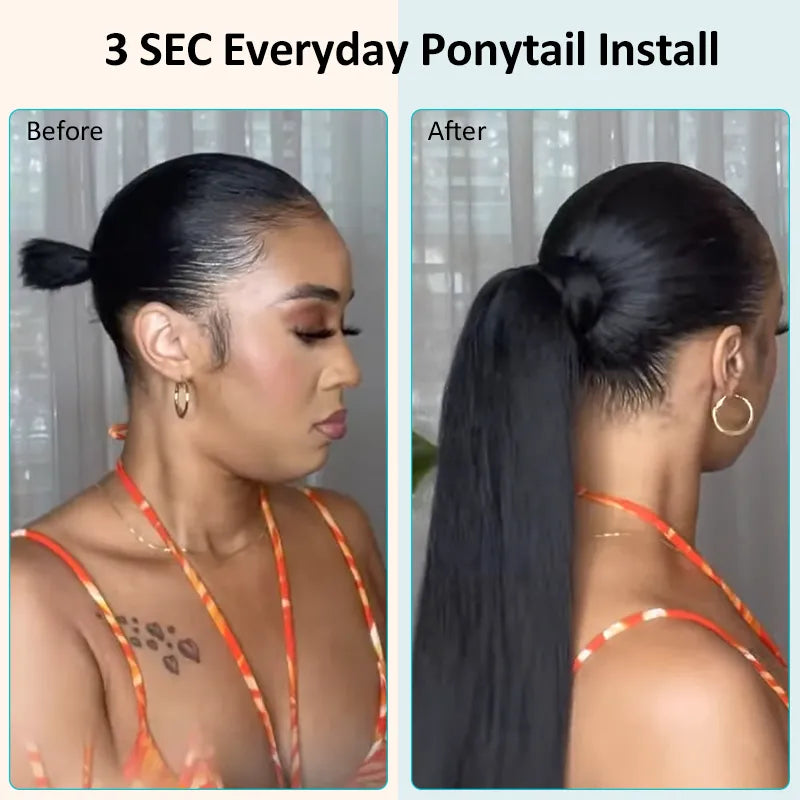 Wrapped Ponytail Extension Yaki Straight for Black Women Natural Texture Everyday Hair - Image 3