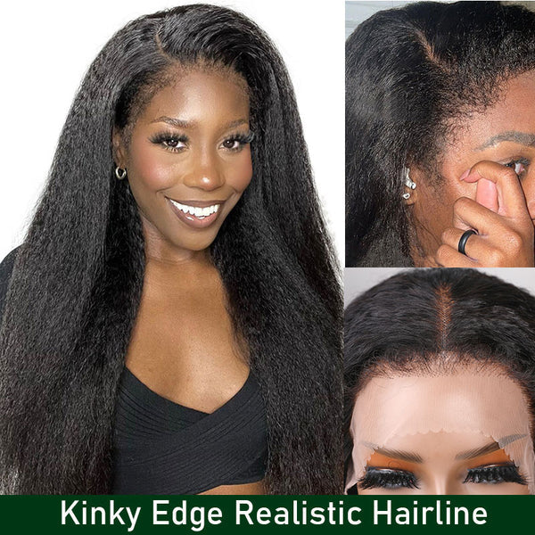4C Edge Hairline Kinky Straight 13x4/13x6 HD Transparent Lace Front Wigs With Kinky Edges Baby Hair - Image 6