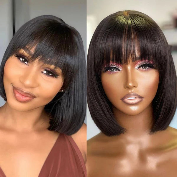 Flash Sale Realistic Look Pull Go Glueless Bob Wig With Bangs Human Hair Wig - Image 8