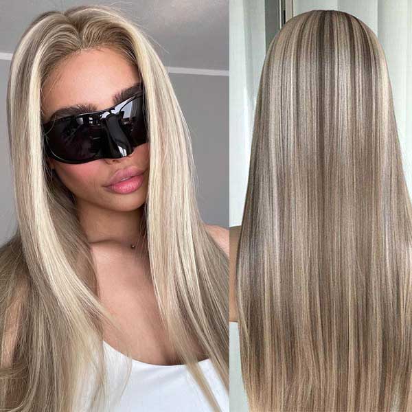 Wear & Go Blonde Balayage on Brown Highlight Pre Cut 4x4 & 5x5 Transparent Lace Straight Wigs - Image 3