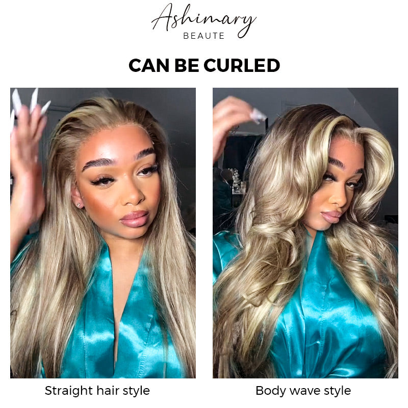 Wear & Go Blonde Balayage on Brown Highlight Pre Cut 4x4 & 5x5 Transparent Lace Straight Wigs - Image 11