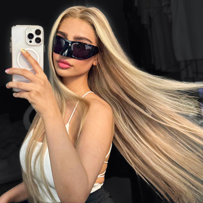 Wear & Go Blonde Balayage on Brown Highlight Pre Cut 4x4 & 5x5 Transparent Lace Straight Wigs - Image 2