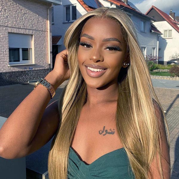 Wear & Go Blonde Balayage on Brown Highlight Pre Cut 4x4 & 5x5 Transparent Lace Straight Wigs - Image 5