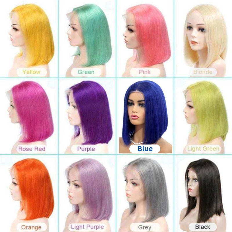 Colorful Short Bob Transparent Lace Wig Straight Brazilian Human Hair - Image 3