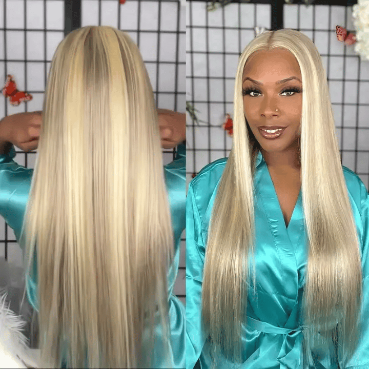 Customized Blonde Balayage on Brown Hair Transparent 13x4 &13x6 Full Lace Frontal Wig Ashimary Hair - Image 4