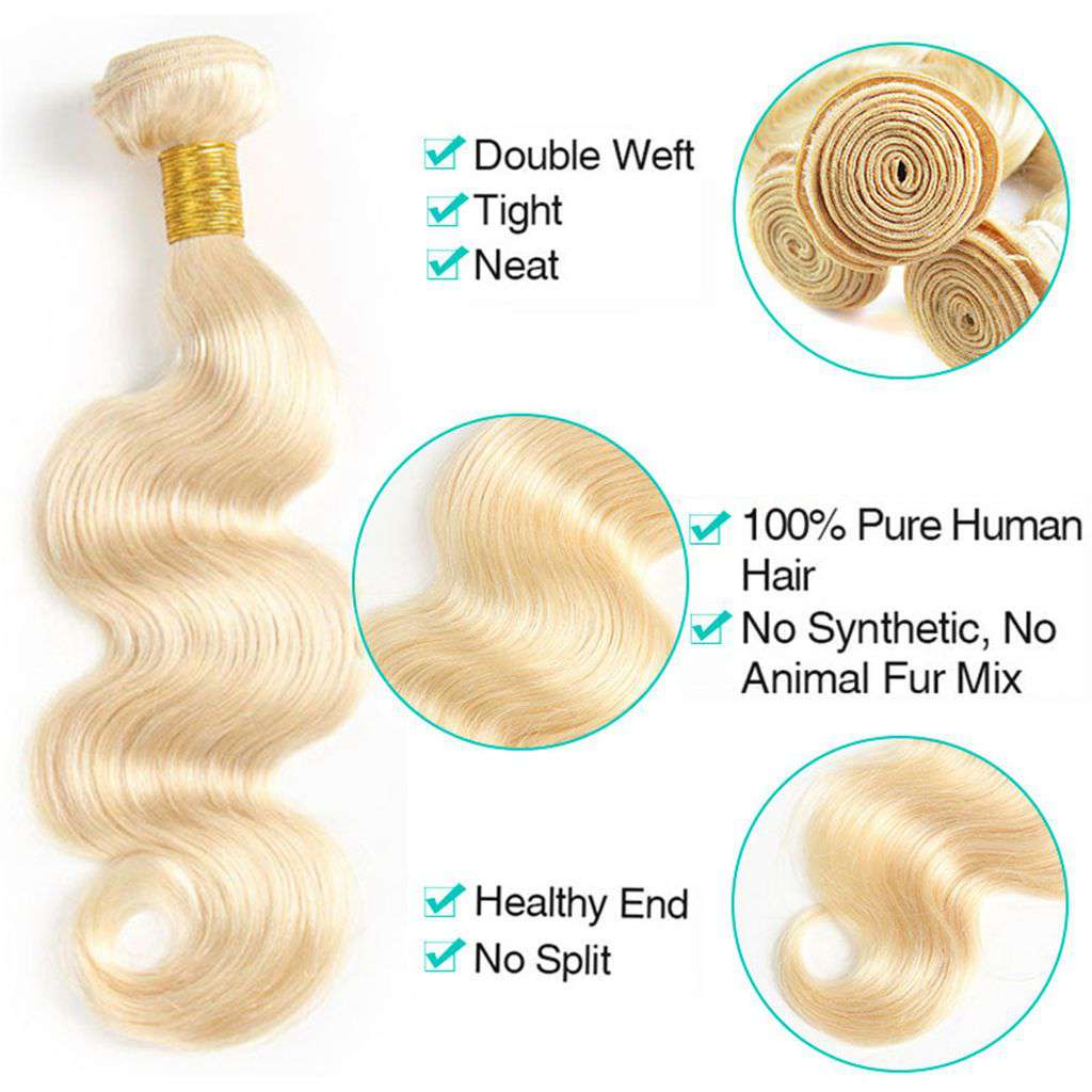 613 Honey Blonde Brazilian Body Wave Hair 3 Bundles With Frontal Human Hair - Image 4
