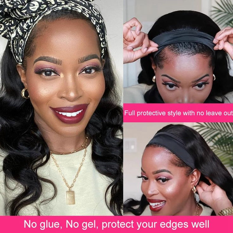 Body Wave Headband Wigs Human Hair 180% Density Glueless Wigs - Image 3