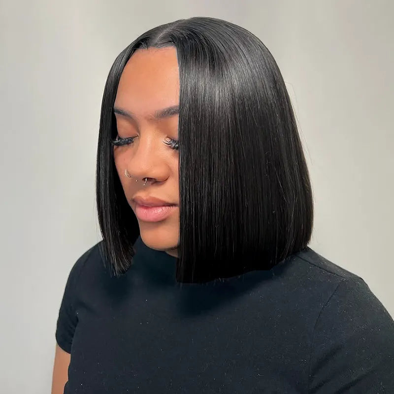 Double Drawn High Density Pre-Cut Lace Bob 13x4 Pull Go Transparent Lace Frontal Wigs Pre Bleached Knots - Image 4