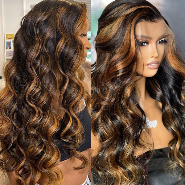 Brown Highlight Skin Lace Wigs Ashimary Body Wave Virgin Hair - Image 6