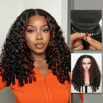 Brown Highlight Burmese Curly Glueless 13x6 Full Pull Go Lace Front Pre-Everything Human Hair Wig